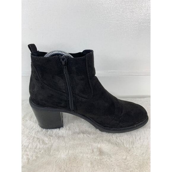 Black Faux Suede Ankle Boots Womens Size 9M With Block Heel & Side Zipper - Picture 5 of 9